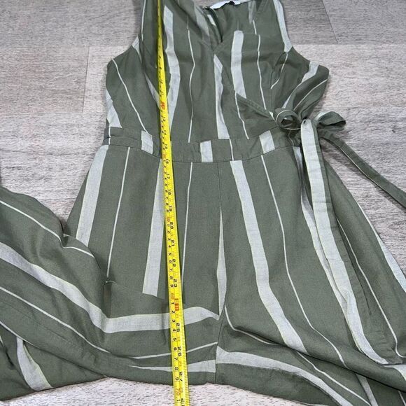 Lucky Brand Daisy Jumpsuit Green Striped V-neck Wide Leg Cropped Pant Women’s XS - Picture 6 of 16